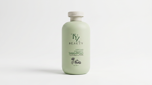A light sage green bottle of TYZ Beauty Hidratante & Reparativo Shampoo, featuring a white cap, set against a clean white background.